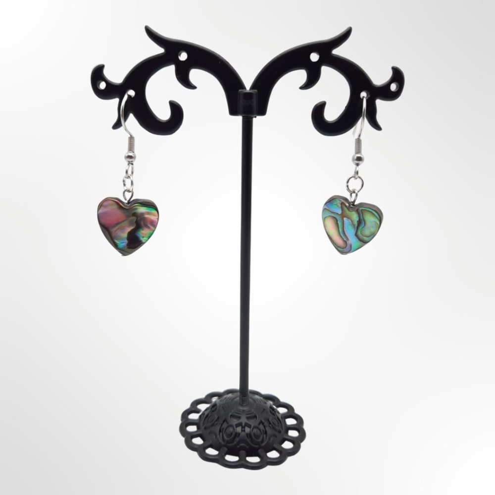 Abalone Shell Heart Drop Earrings Simple Colorful Handmade Jewelry - Picture 3 of 6